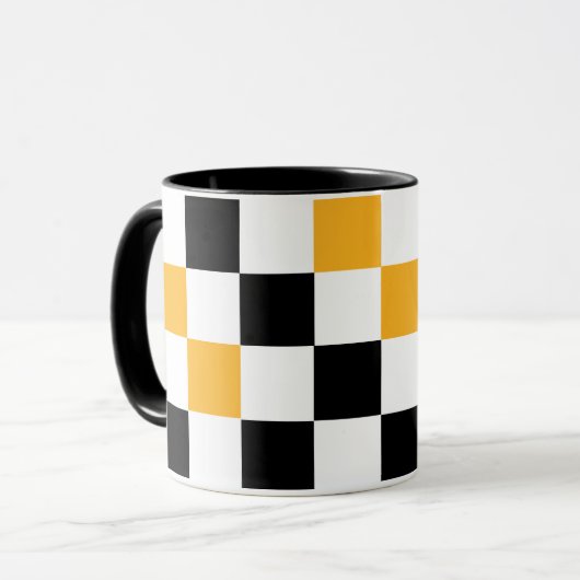 Yellow Black White Checkered Pattern Design  マグカップ (正面左)
