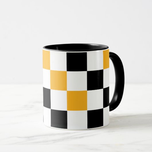 Yellow Black White Checkered Pattern Design  マグカップ (正面右)
