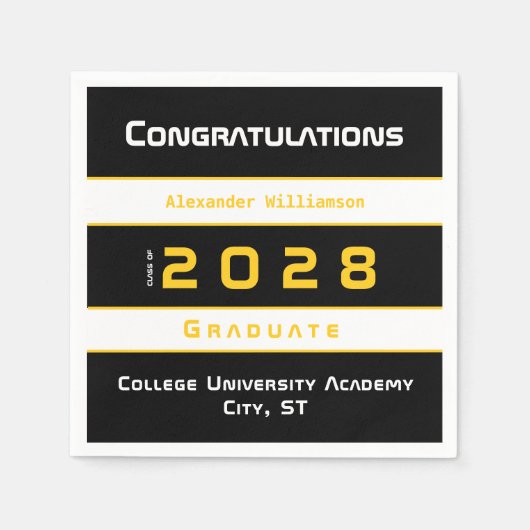 Yellow Black White Congratulations Graduation  スタンダードカクテルナプキン (正面)