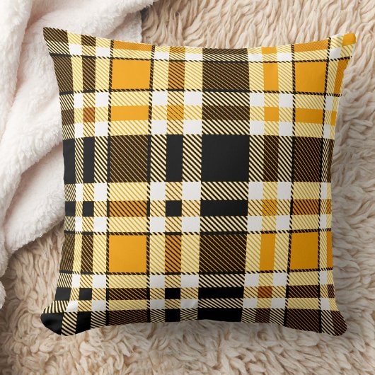 Yellow Black White Flannel Tartan Pattern Design  クッション