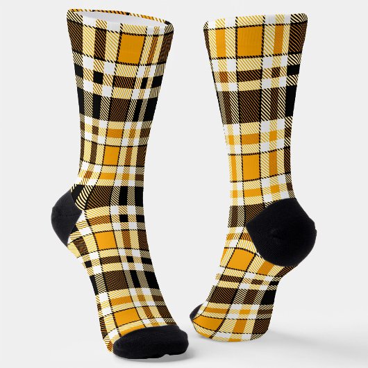 Yellow Black White Flannel Tartan Pattern Design  ソックス