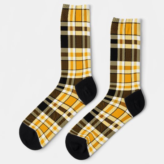 Yellow Black White Flannel Tartan Pattern Design  ソックス (左)