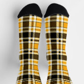 Yellow Black White Flannel Tartan Pattern Design  ソックス (上部)
