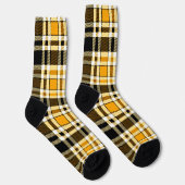 Yellow Black White Flannel Tartan Pattern Design  ソックス (右)