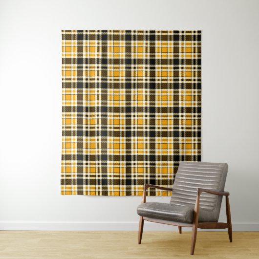 Yellow Black White Flannel Tartan Pattern Design  タペストリー (インサイチュ)