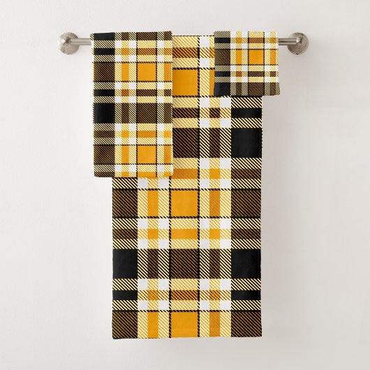 Yellow Black White Flannel Tartan Pattern Design  バスタオルセット