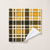 Yellow Black White Flannel Tartan Pattern Design  バスタオルセット (ウォッシュタオル)