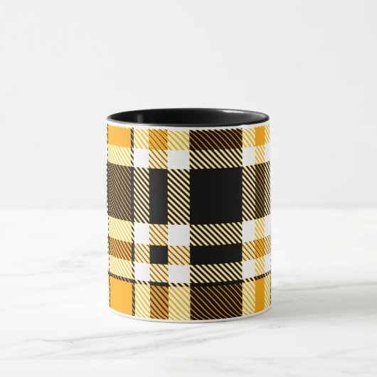 Yellow Black White Flannel Tartan Pattern Design  マグカップ (中央)