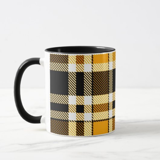 Yellow Black White Flannel Tartan Pattern Design マグカップ (左)