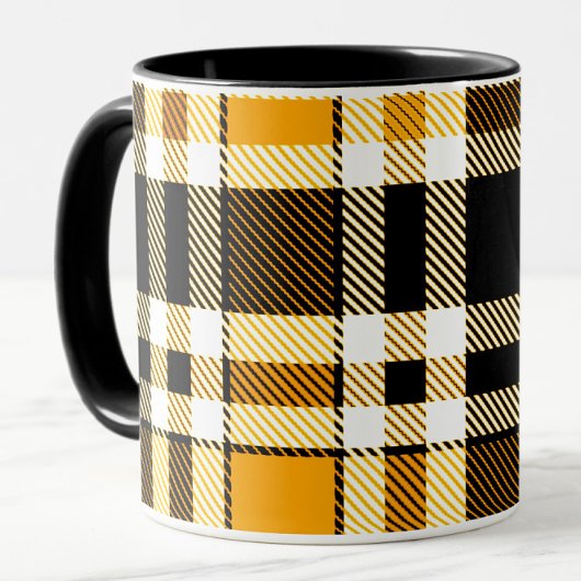 Yellow Black White Flannel Tartan Pattern Design  マグカップ