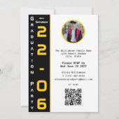 Yellow Black White Graduation Photo QR Code Party 招待状 (裏面)