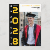 Yellow Black White Graduation Photo Thank You ポストカード (正面)