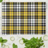 Yellow Black White Plaid Tartan Pattern Design  キッチンタオル (折り畳み)