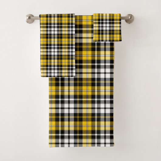 Yellow Black White Plaid Tartan Pattern Design  バスタオルセット (インサイチュ)