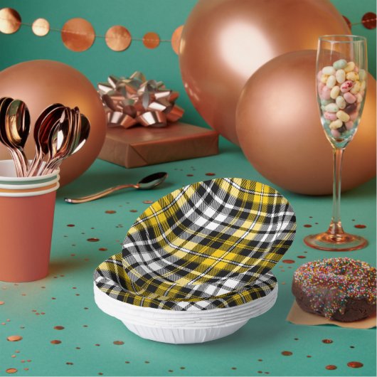 Yellow Black White Plaid Tartan Pattern Design  ペーパーボウル (複数)