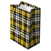 Yellow Black White Plaid Tartan Pattern Design ミディアムペーパーバッグ (裏面アングル)