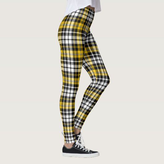 Yellow Black White Plaid Tartan Pattern Design  レギンス (右)
