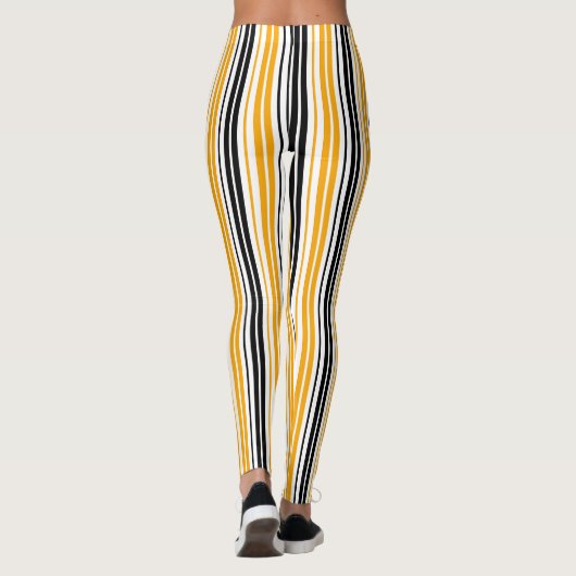 Yellow Black White Stripes Pattern Design レギンス (裏面)
