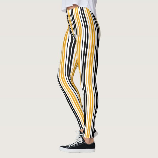 Yellow Black White Stripes Pattern Design  レギンス (左)
