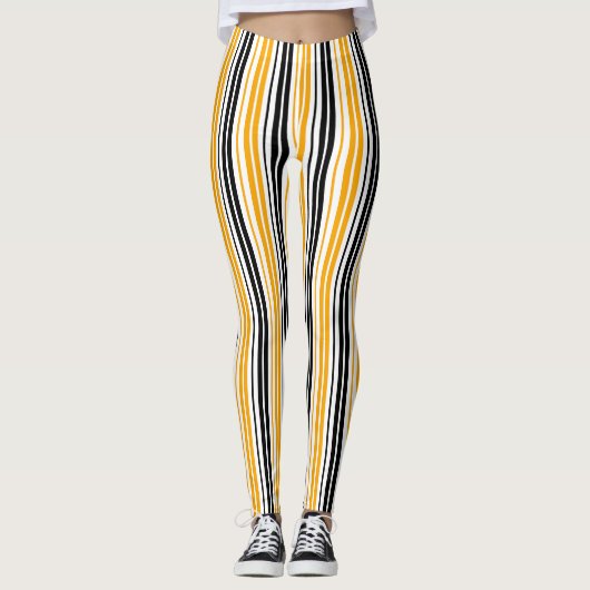 Yellow Black White Stripes Pattern Design  レギンス (正面)