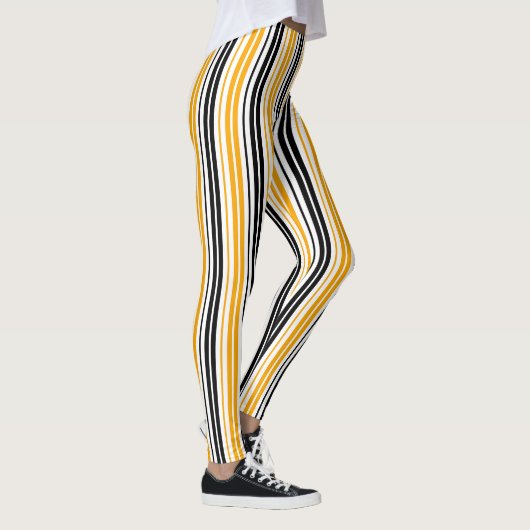 Yellow Black White Stripes Pattern Design レギンス (右)