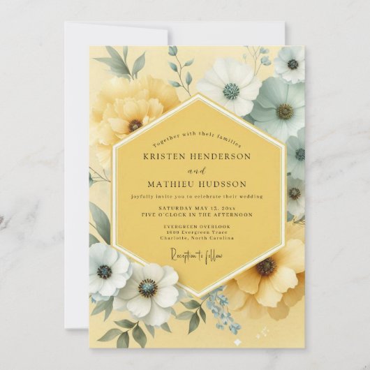Yellow Bloom Botanical Wedding 招待状 (正面)