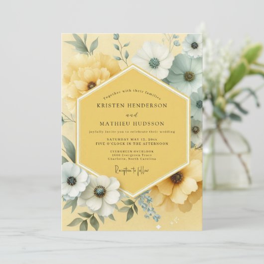Yellow Bloom Botanical Wedding 招待状 (スタンド正面)