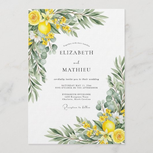 Yellow Blooming Botanical Wedding 招待状 (正面)