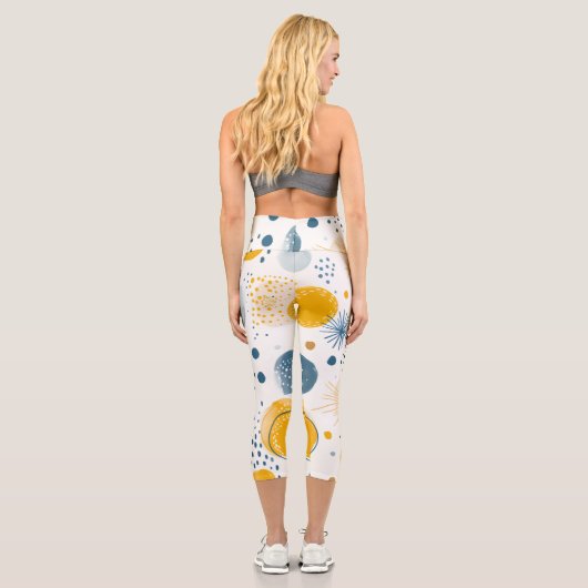 Yellow & Blue Abstract Dots | Modern Artistic カプリレギンス (裏面)