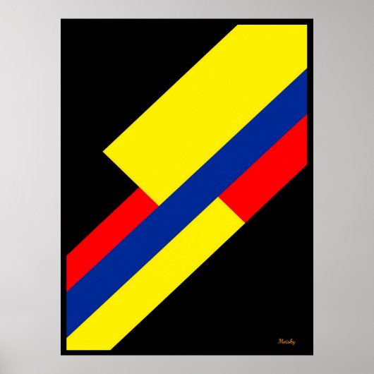 Yellow, Blue and Red Diagonal Bauhaus Design ポスター (正面)