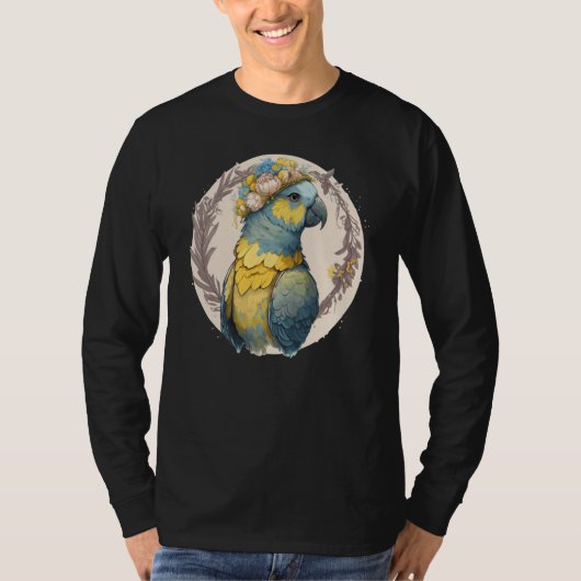 Yellow Blue Ara Macaw Flower Crown Parrot Parakeet Tシャツ (正面)