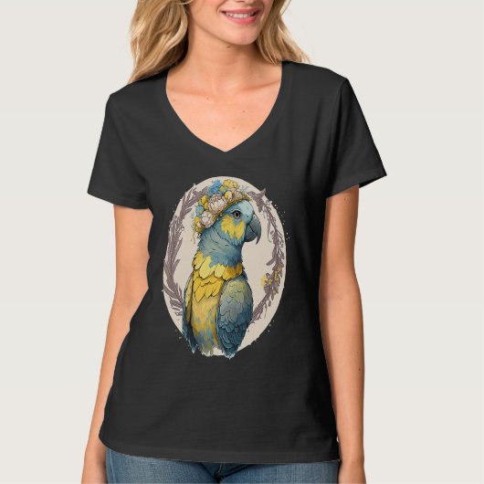 Yellow Blue Ara Macaw Flower Crown Parrot Parakeet Tシャツ (正面)