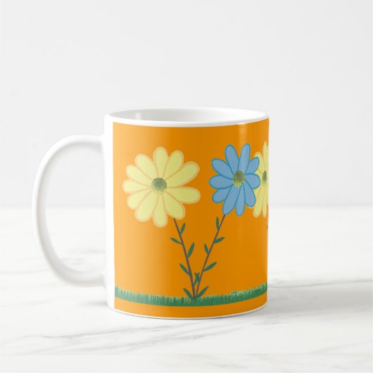 Yellow & Blue Daisy Flowers Custom Mugs コーヒーマグカップ (左)