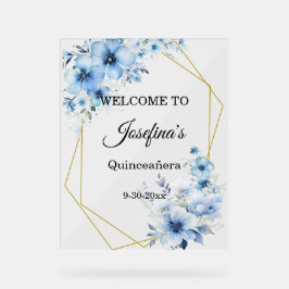 Yellow blue floral Quinceanera Welcome アクリルサイン