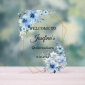 Yellow blue floral Quinceanera Welcome アクリルサイン (ニュートラル)