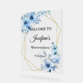 Yellow blue floral Quinceanera Welcome アクリルサイン (傾斜)