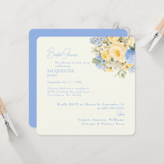Yellow & Blue Floral Rounded Square Bridal Shower 招待状