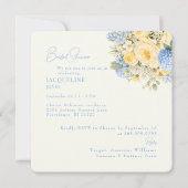 Yellow & Blue Floral Rounded Square Bridal Shower 招待状 (正面)