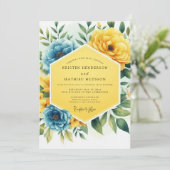 Yellow Blue Floral Whimsy Wedding 招待状 (スタンド正面)