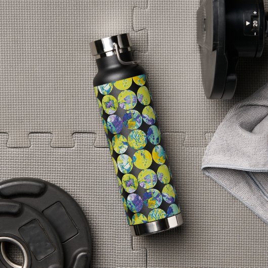 Yellow Blue Grunge Texture Circle Pattern Art. ウォーターボトル (ジム (回転後))