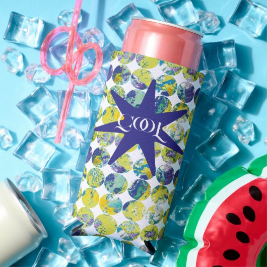 Yellow Blue Grunge Texture Circle Pattern Art. スリム缶クーラー (インサイチュ 夏)