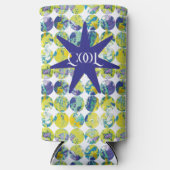 Yellow Blue Grunge Texture Circle Pattern Art. スリム缶クーラー (正面)