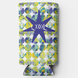 Yellow Blue Grunge Texture Circle Pattern Art. スリム缶クーラー