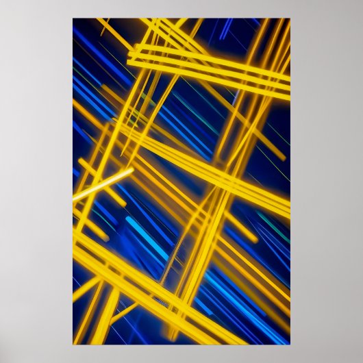 Yellow Blue Neon Cyberpunk Abstract Light Trails ポスター (正面)