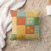 Yellow Blue Patchwork Quilt Rustic Farmhouse クッション (ブランケット)