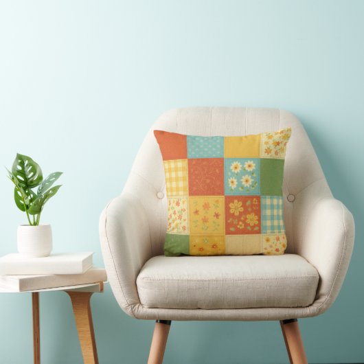 Yellow Blue Patchwork Quilt Rustic Farmhouse  クッション (椅子)