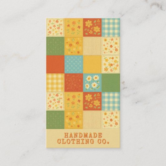 Yellow Blue Patchwork Quilt Rustic Farmhouse 名刺 (正面)