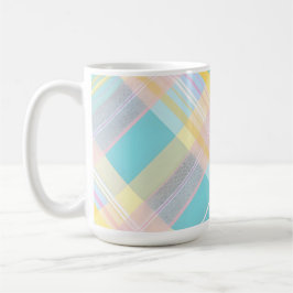 YELLOW BLUE PINK PURPLE EASTER PLAID PATTERN コーヒーマグカップ
