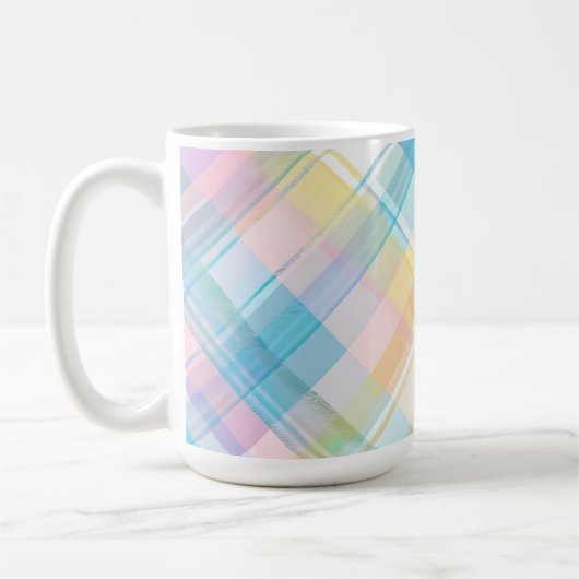YELLOW BLUE PINK PURPLE EASTER PLAID PATTERN コーヒーマグカップ (左)