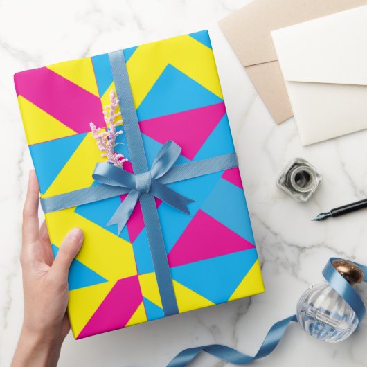Yellow Blue Pink Square Geometric Pattern ラッピングペーパー (ギフト)